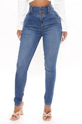 Memphis Exposed Button Skinny Jeans - Medium Blue Wash Ins Street